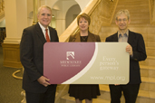 Mayor Tom Barrett with Paula Kiely, Milwaukee Public Library Director, and David Riemer, President of Milwaukee Public Library Board of Trustees
