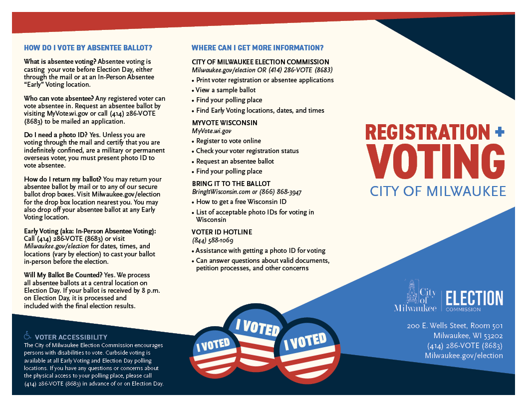 Trifold brochure including detailed info on registration and voting in Milwaukee