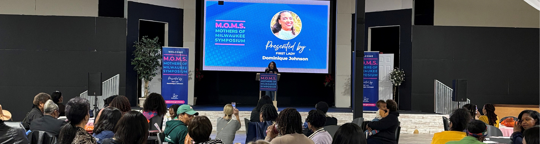 First Lady Johnson speaking at MOMS event