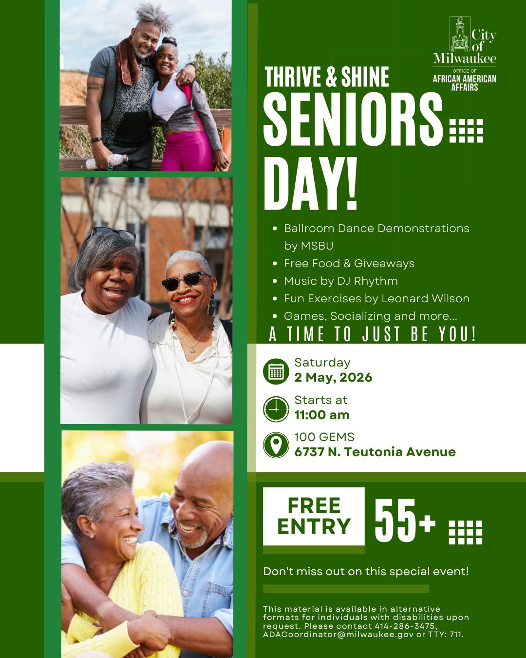 A seniors Event that is happening on May 2nd at 11 A.M