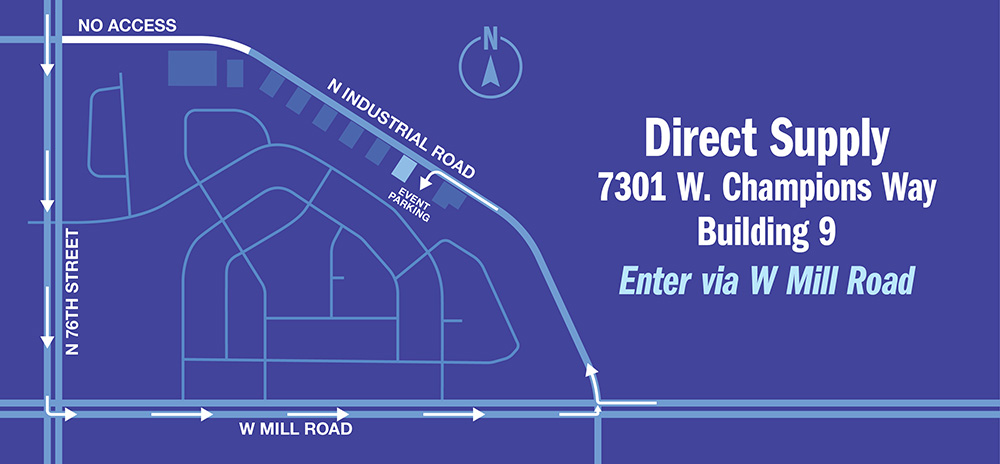 Map showing access to Direct Supply via Mill Road