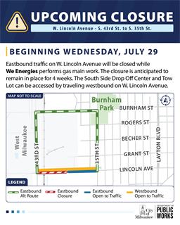 Map of Lincoln Ave Closure and Detour