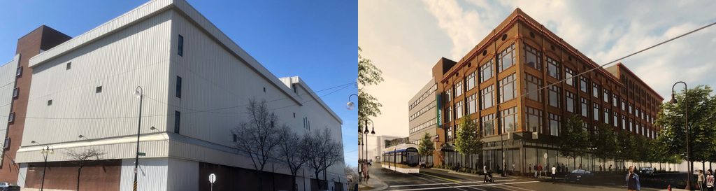 Before and after of building. 