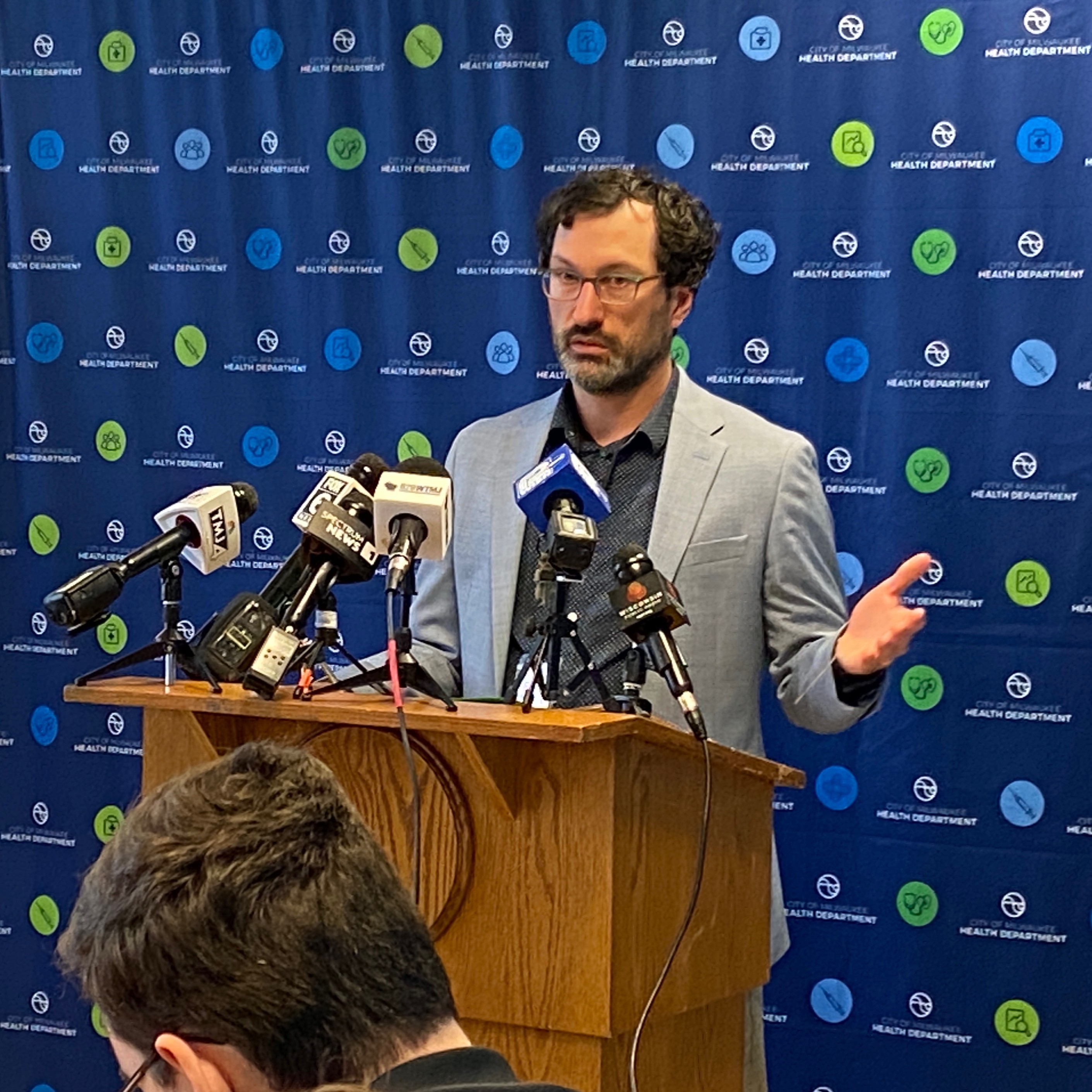 Deputy Commissioner Tyler Weber speaking with the press about MPS lead hazards