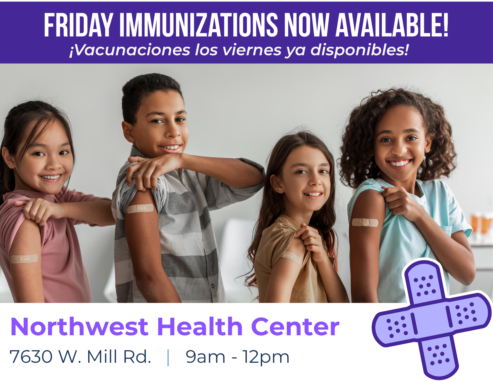 Friday Immunizations Now Available! Vacunaciones los viernes ya disponibles!
