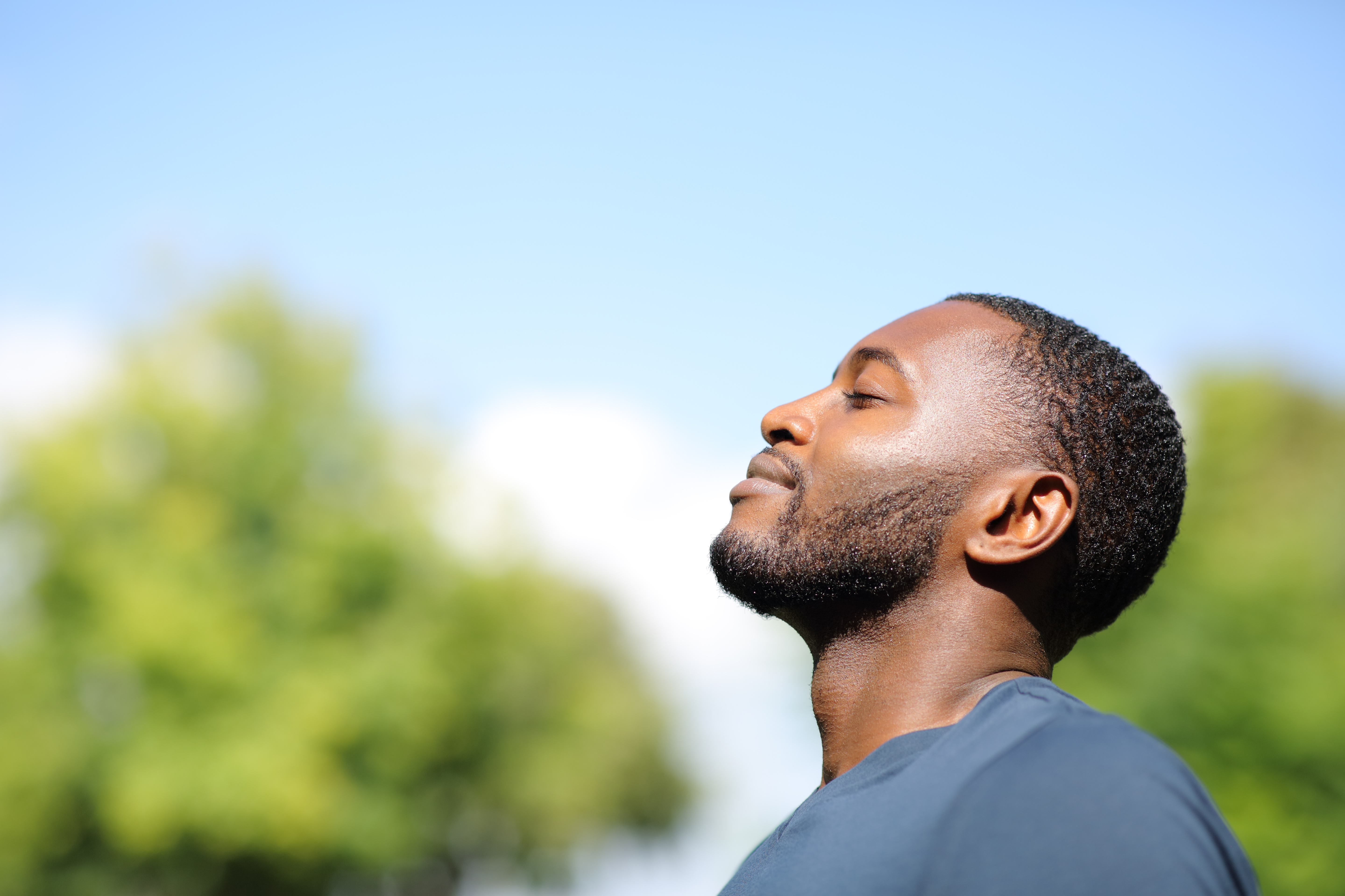 Person breathing in fresh, outdoor air