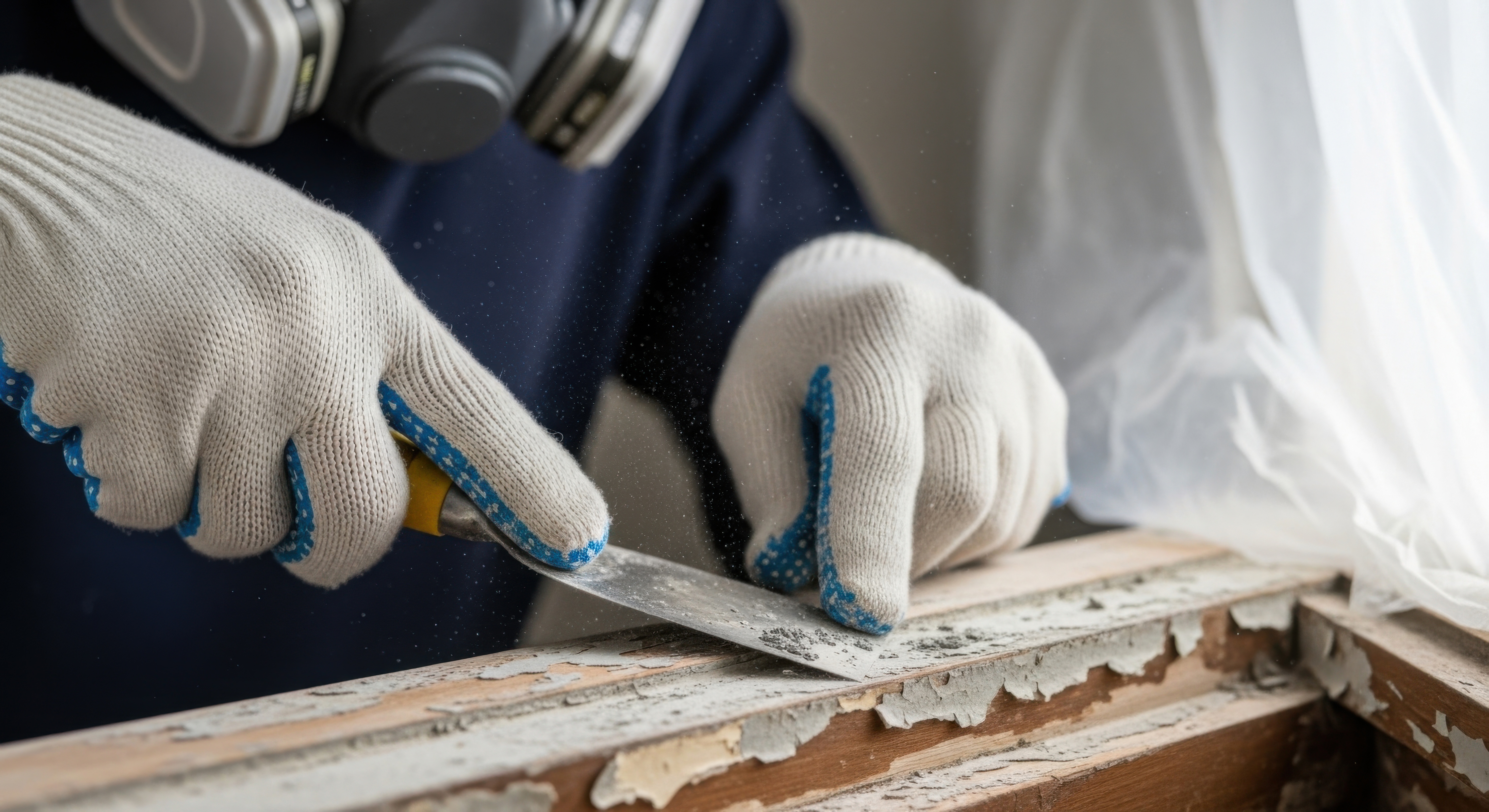 Contract professional performing lead abatement on window