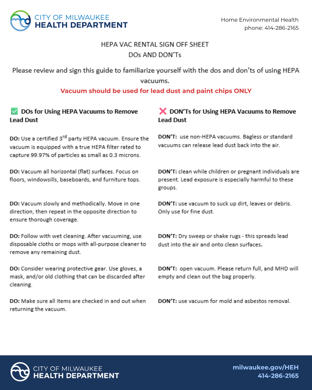 List of Dos and Donts for cleaning with a HEPA vacuum