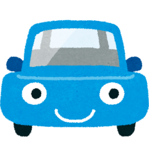 Animated image of a car with eyes and a mouth smiling.