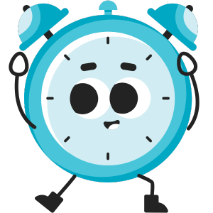 Animated image of a clock with eyes and a mouth smiling.